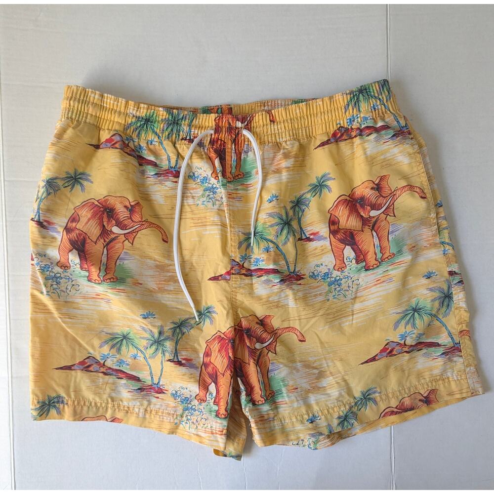 Vintage 90s Mens Polo Ralph Lauren Elephant Print Swim Trunks Shorts Sz L Lined